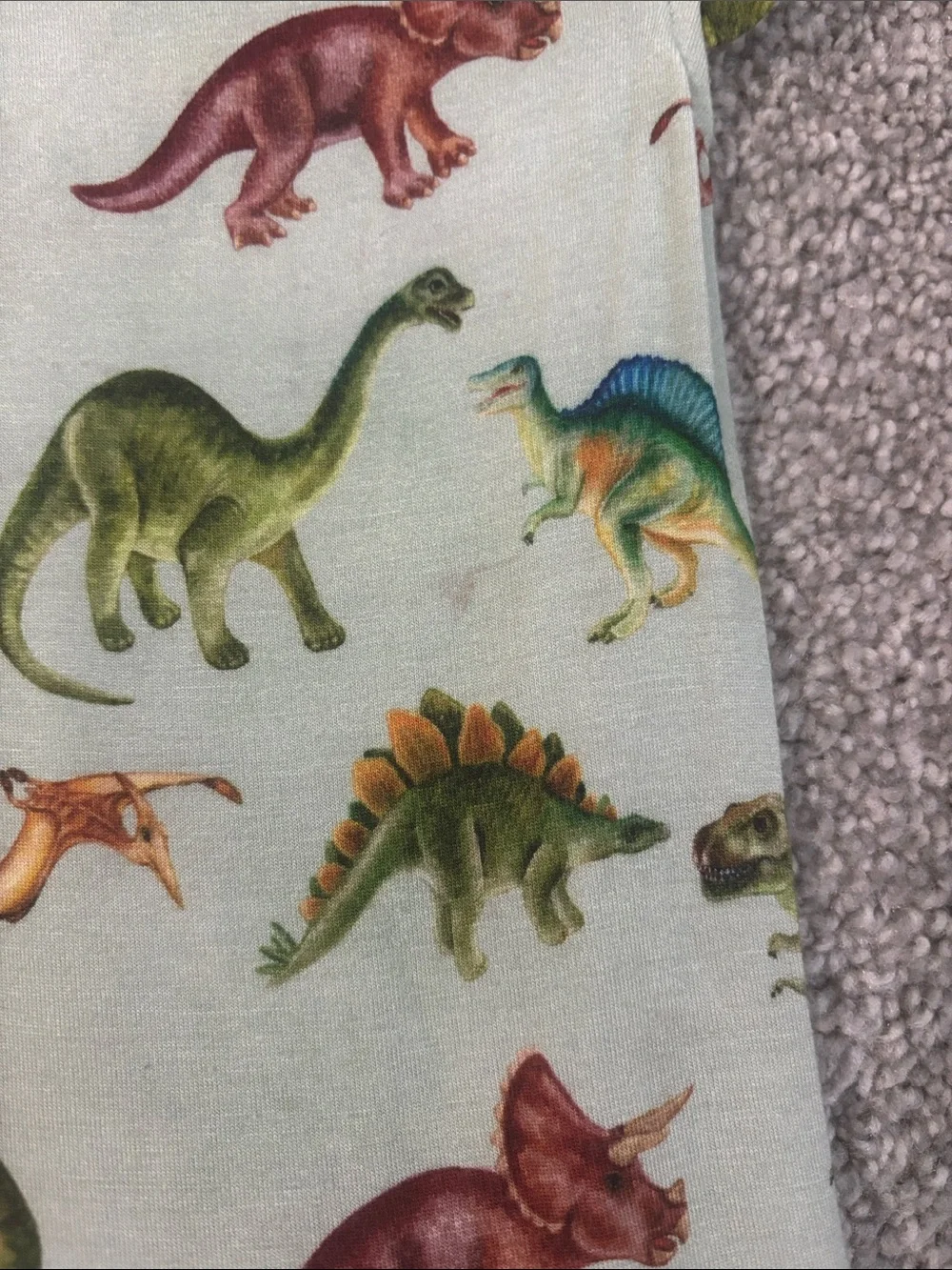 Posh Peanut Mint Green Dinosaur Ruffle Dress with Multicolor Dinosaurs